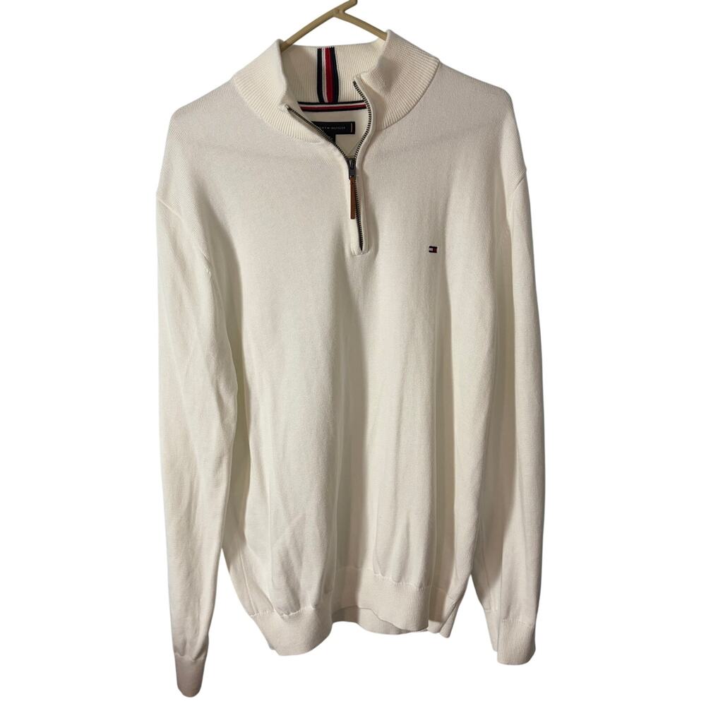 Tommy Hilfiger Men's XL Quarter Zip Sweater Cotton Knit Mock Neck Golf Preppy